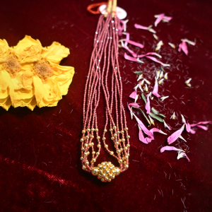 Pink Ball Crystal Beads with Gold Pendant Thusi