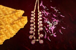 Gold Beads with Pink Gemstone Thusi
