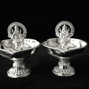Silver Lakshmi Ganesh Diya Pair