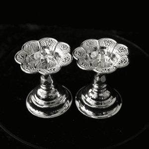 Divine Blossom Silver Diya Pair