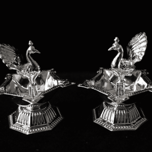 Regal Peacock Silver Diya Pair