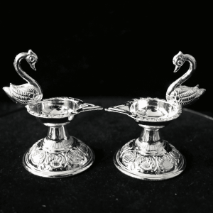 Graceful Swan Silver Diya Pair