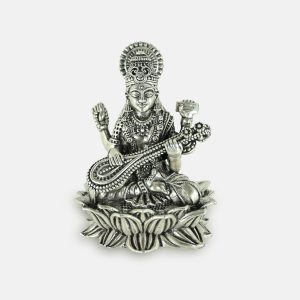 Silver Solid Goddess Saraswati Murti